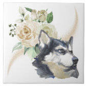 White Rose Bouquet Siberian Husky Dog Tegeltje (Voorkant)