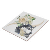 White Rose Bouquet Siberian Husky Dog Tegeltje (Zijkant)