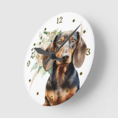 White Rose Bouquet Teckel Hond Ronde Klok (Hoek)