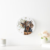 White Rose Bouquet Teckel Hond Ronde Klok (Huis)