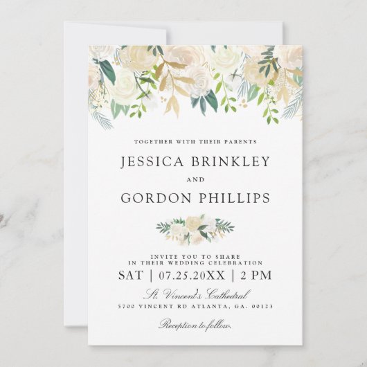 White Rose Bouquet | Uitnodiging voor Floral Weddi (Voorkant)