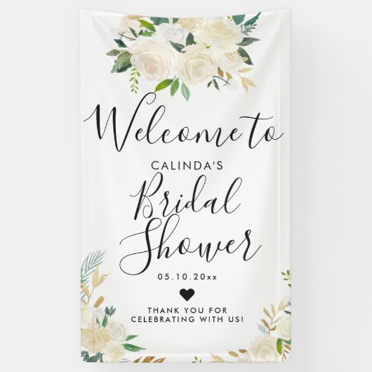 White Rose Bouquet | Welkom Vrijgezellenfeest Spandoek (Verticaal)