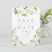 White Rose Bouquet wild Floral Save the Date (Staand voorkant)