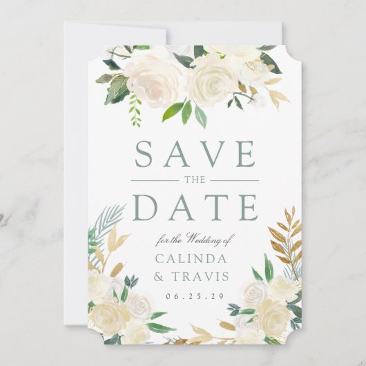 White Rose Bouquet wild Floral Save the Date (Voorkant)