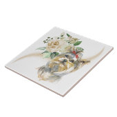 White Rose Bouquet Yorkshire Terrier Dog Tegeltje (Zijkant)