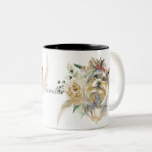 White Rose Bouquet Yorkshire Terrier Tweekleurige Koffiemok (Voorkant rechts)
