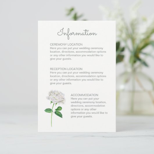 White Rose Bruiloft Informatie Kaarten (Staand voorkant)