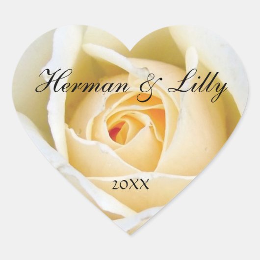 White Rose Bud Personalized Heart Wedding Sticker (Voorkant)