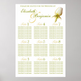 White Rose Bud Wedding Seating Table Planner 1-9 Poster