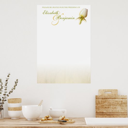 White Rose Bud Wedding Seating Table Planner blanc Poster (Keuken)
