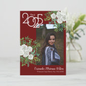 White Rose Burgundy Foto Afstuderen Aankondiging (Staand voorkant)