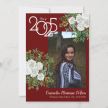 White Rose Burgundy Foto Afstuderen Aankondiging