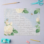 White Rose Butterfly French Script Blue Decoupage Tissuepapier (Craft)