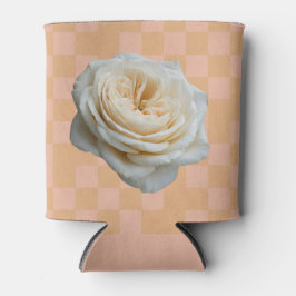 White Rose Checkered Pink Peach Can Sleeve Blikjeskoeler