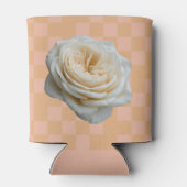 White Rose Checkered Pink Peach Can Sleeve Blikjeskoeler (Achterkant)