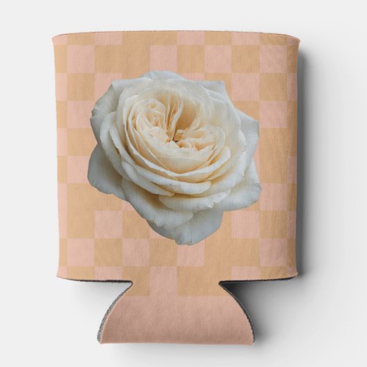 White Rose Checkered Pink Peach Can Sleeve Blikjeskoeler (Achterkant)