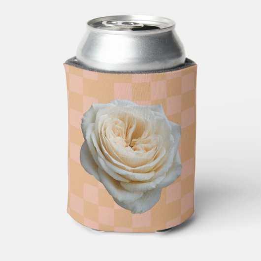 White Rose Checkered Pink Peach Can Sleeve Blikjeskoeler (Blikje Achterkant)