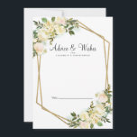 White Rose Chic Floral Gold Wedding Pas getrouwd W Advieskaart<br><div class="desc">Chic, elegant en form Pas getrouwd Wishes & Advice biedt romantische waterverf vanilla white roses met vlekroze tinten die in bladgroen op een tijdloze scherpe witte achtergrond worden weergegeven. Een mousserend goudkleurig, geometrisch kristalvormig lijst biedt een trendy aanraking. Pas het huwelijksontwerp aan met uw details in elegante groentekoolgrijze letters en...</div>