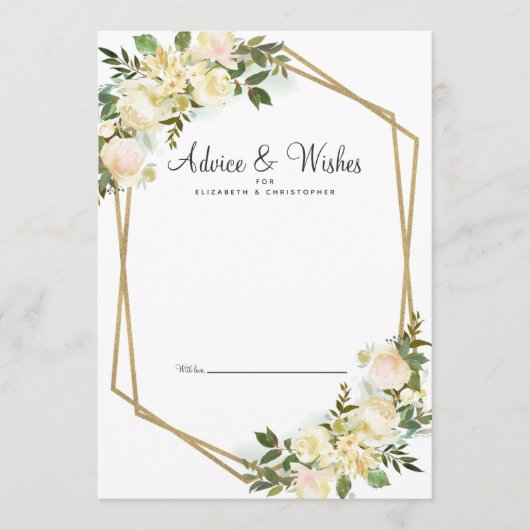 White Rose Chic Floral Gold Wedding Pas getrouwd W Advieskaart (Voorkant)