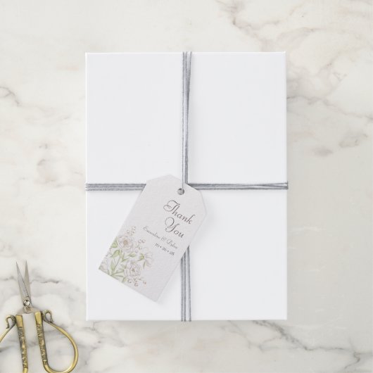 White Rose Classic Wedding Cadeaulabel (Met Touw)