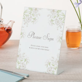White Rose Classic Wedding Guest Book Sign Reclamebord Met Voetstuk