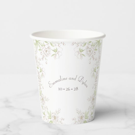 White Rose Classic Wedding Papieren Bekers (Achterkant)