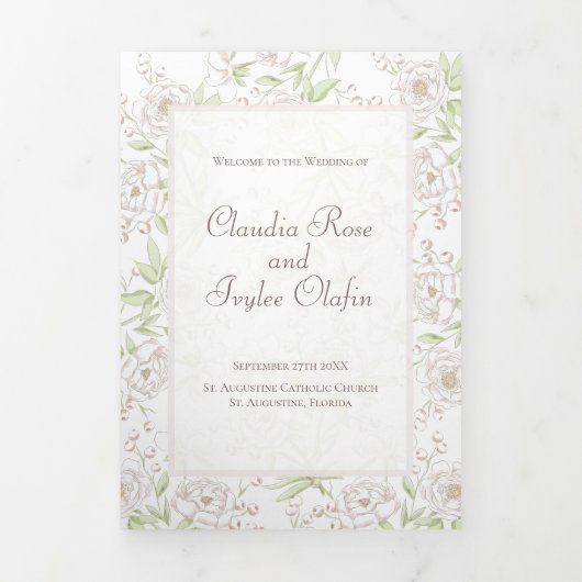 White Rose Classic Wedding Programs Drieluik Programma (Cover)