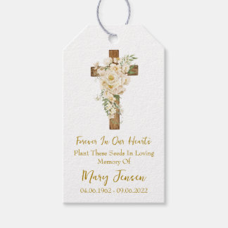 White rose Cross Memorial Funeral Seed Packet Cadeaulabel