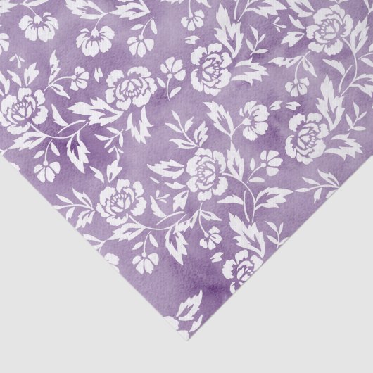 White Rose Design op Paarse achtergrond Tissuepapier (Detail)