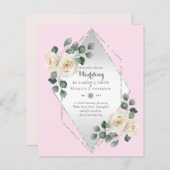 White Rose Diamond Lijst Wedding Invite met lage b (Voorkant / Achterkant)