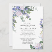 White Rose Dusty Blue Floral Celebration of Life Kaart (Voorkant)