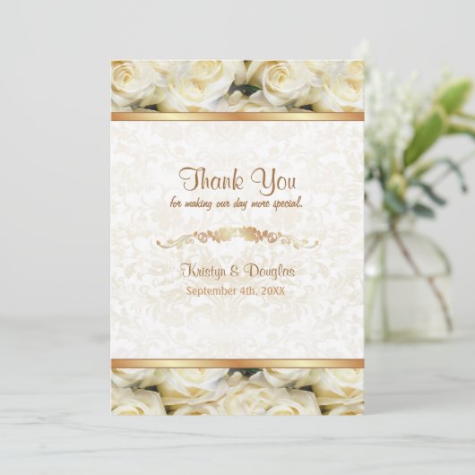 White Rose Elegance - Dank u Bedankkaart (Staand voorkant)