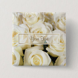 White Rose Elegance Sjabloon Vierkante Button 5,1 Cm