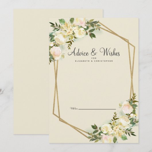 White Rose Elegant Floral Gold Wedding Pas getrouw Advieskaart (Voorkant / Achterkant)