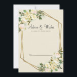 White Rose Elegant Floral Gold Wedding Pas getrouw Advieskaart<br><div class="desc">Chic, elegant en formal Pas getrouwd Wishes & Advice biedt romantische waterverf vanilla white rozen met hints of blush roze die op een tijdloze eggshell achtergrond in een leafy greenery worden weergegeven. Een mousserend goudkleurig, geometrisch kristalvormig lijst biedt een trendy aanraking. Pas het huwelijksontwerp aan met uw details in elegante...</div>
