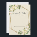 White Rose Elegant Floral Gold Wedding Pas getrouw Advieskaart<br><div class="desc">Chic, elegant en formal Pas getrouwd Wishes & Advice biedt romantische waterverf vanilla white rozen met hints of blush roze die op een tijdloze eggshell achtergrond in een leafy greenery worden weergegeven. Een mousserend goudkleurig, geometrisch kristalvormig lijst biedt een trendy aanraking. Pas het huwelijksontwerp aan met uw details in elegante...</div>