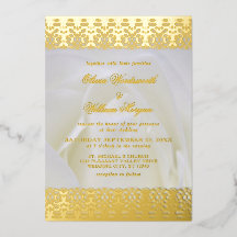 White Rose Elegant Gold Foil Lace Wedding