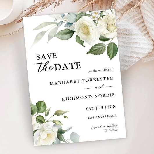White Rose Elegante Bloemen Huwelijk Save The Date Kaart