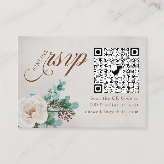 White Rose en Eucalyptus Online RSVP QR Code Informatiekaartje (Voorkant)