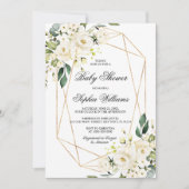 White Rose en Greenery Baby shower Kaart (Voorkant)