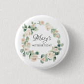 White Rose Eucalyptus Botanical 90th Birthday Ronde Button 3,2 Cm (Voorkant)