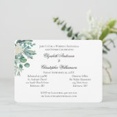 White Rose Eucalyptus Botanical Wedding Rehearal Kaart (Staand voorkant)