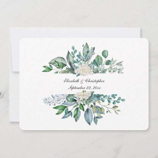 White Rose Eucalyptus Botanical Wedding Rehearal Kaart (Achterkant)