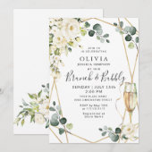 White Rose Eucalyptus Greenery Brunch & Bubble Kaart (Voorkant / Achterkant)