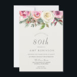 White Rose Floral 80th Birthday Party Invite Kaart<br><div class="desc">White Rose Floral 80th Birthday Party nodigt prachtige elegante florale waterverf uit Volledig  / gepersonaliseerd</div>