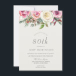 White Rose Floral 80th Birthday Party Invite Kaart<br><div class="desc">White Rose Floral 80th Birthday Party nodigt prachtige elegante florale waterverf uit Volledig  / gepersonaliseerd</div>