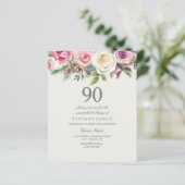 White Rose Floral 90th Birthday Budget Invitation (Staand voorkant)