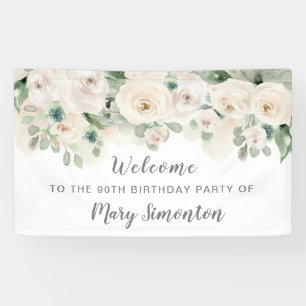 White Rose Floral 90th Birthday Party Spandoek