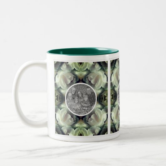 White Rose Floral Abstract Voeg je eigen foto toe Tweekleurige Koffiemok (Links)