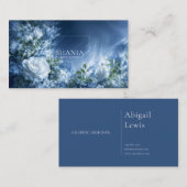 White Rose Floral and Dark Blue Cosmic Swirl Visitekaartje (Voorkant / Achterkant)